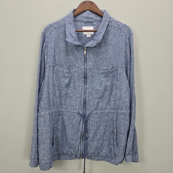 Old Navy Womens XXL Blue Linen Blend Full Zip Drawstring Anorak Jacket Chambray - Picture 1 of 10